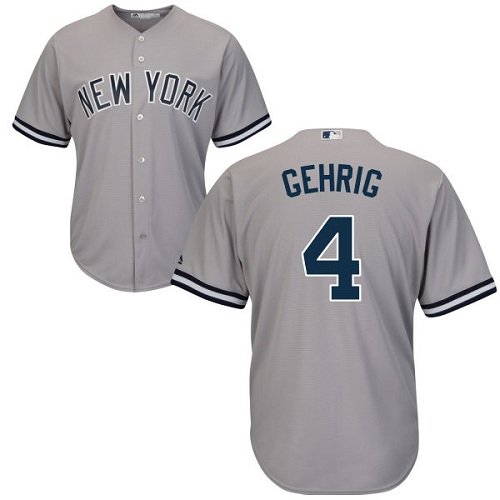 Yankees #4 Lou Gehrig Grey Cool Base Stitched Youth MLB Jersey - Click Image to Close